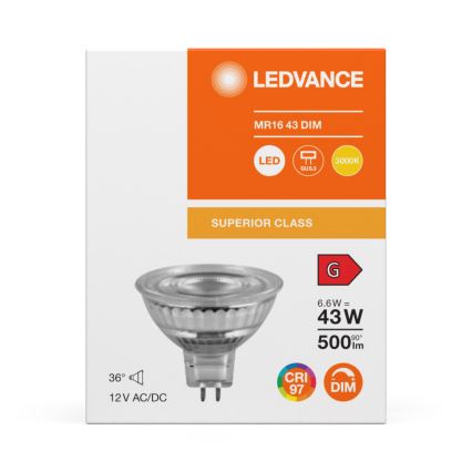 Dimmbare LED-Reflektorlampe MR16 GU5,3/6,6W/12V 3000K 36° CRI 97 - Ledvance