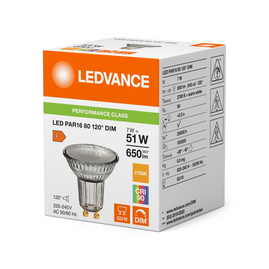 LED-dimmbare Reflektorlampe PAR16 GU10/7W/230V 2700K 120° CRI 90 - Ledvance