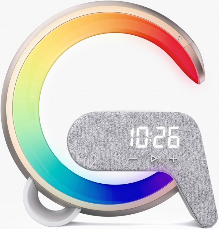 Dimmbare LED-RGB-Tischleuchte mit Wecker und Qi-Aufladung 30W/230V golden