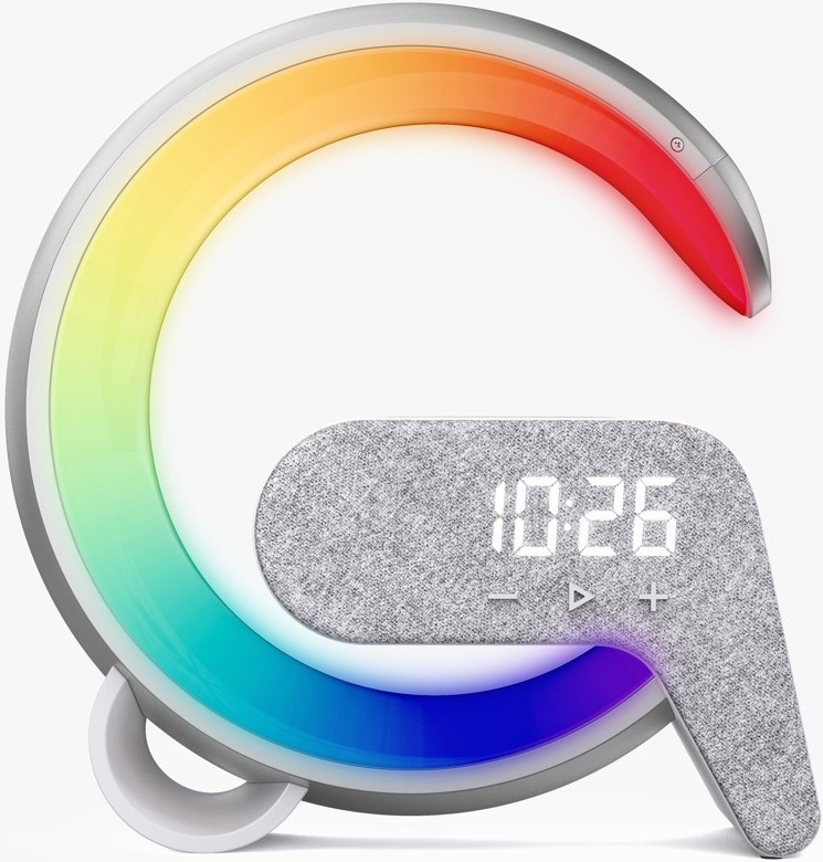 Dimmbare LED-RGB-Tischleuchte mit Wecker und Qi-Aufladung 30W/230V silbern