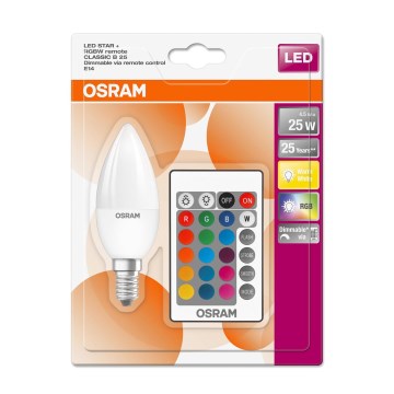 Dimmbare LED-RGBW-Glühbirne STAR E14/4,5W/230V 2700K + Fernsteuerung - Osram