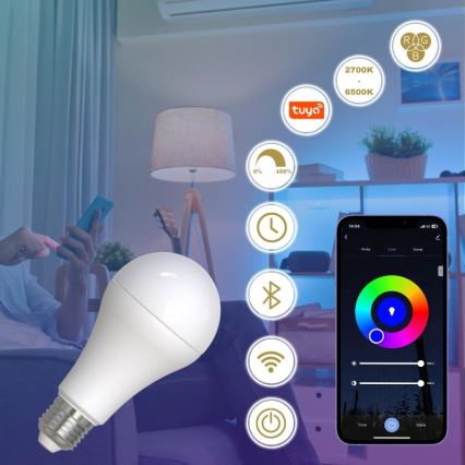Dimmbare LED-RGBW-Glühlampe A60 E27/15W/230V 2700-6500K Wi-Fi Tuya