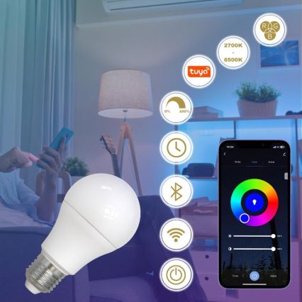 Dimmbare LED-RGBW-Glühlampe A60 E27/9W/230V 2700-6500K Wi-Fi Tuya