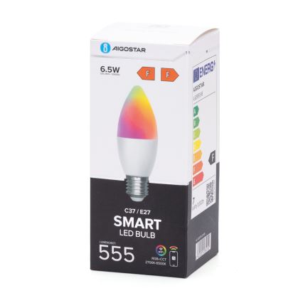 Dimmbare LED-RGBW-Glühlampe C37 E27/6,5W/230V 2700-6500K Wi-Fi - Aigostar