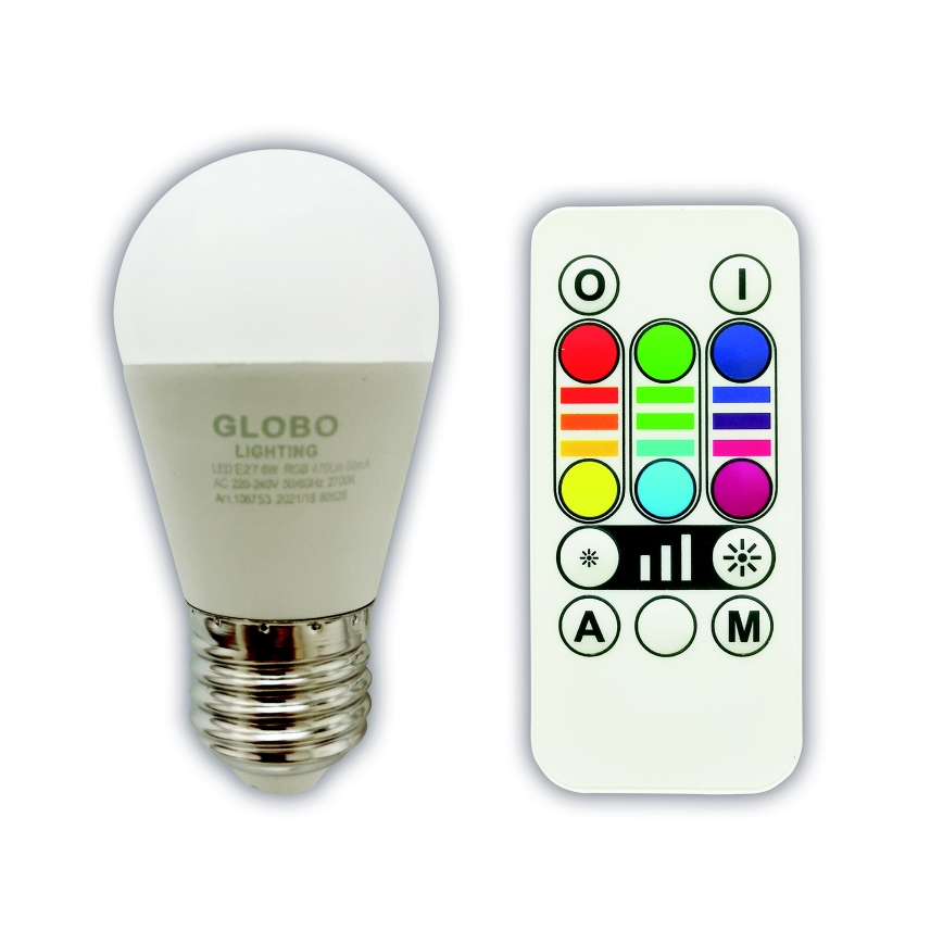 Dimmbare LED-RGBW-Glühlampe E27/6W/230V 3000K + Fernbedienung - Globo