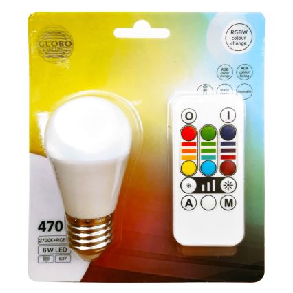 Dimmbare LED-RGBW-Glühlampe E27/6W/230V 3000K + Fernbedienung - Globo