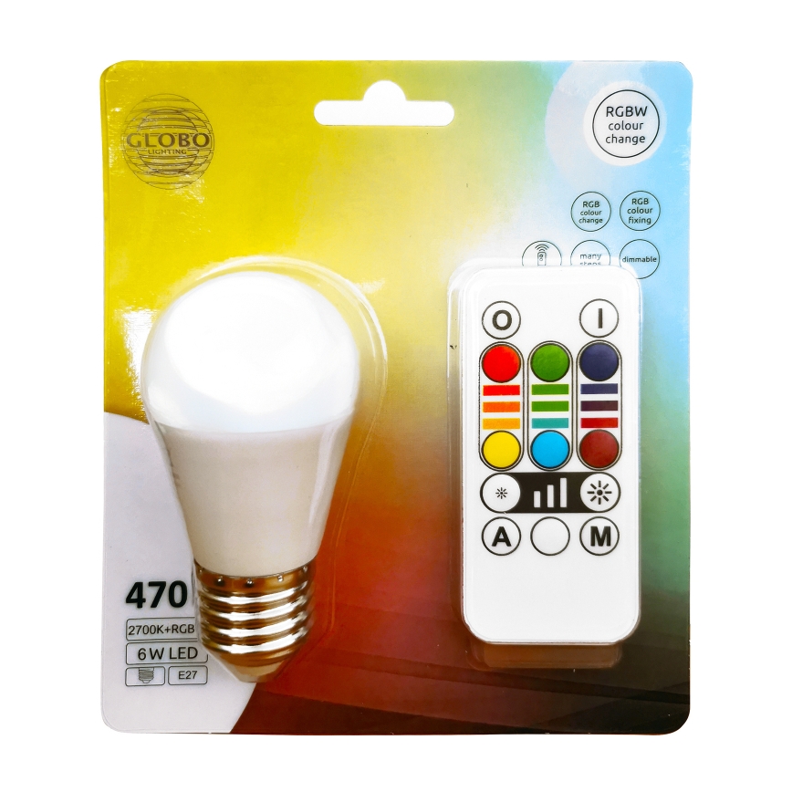 Dimmbare LED-RGBW-Glühlampe E27/6W/230V 3000K + Fernbedienung - Globo
