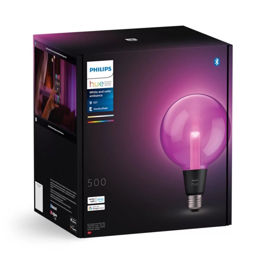 Dimmbare LED-RGBW-Glühlampe Philips Hue White And Color Ambiance G125 E27/6,8W/230V 2000-6500K