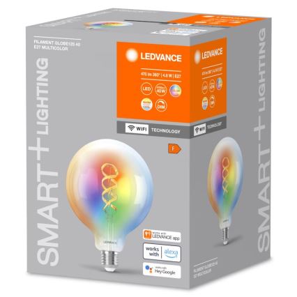 Dimmbare LED-RGBW-Glühlampe SMART+ FILAMENT E27/4,8W/230V 2700-6500K Wi-Fi - Ledvance