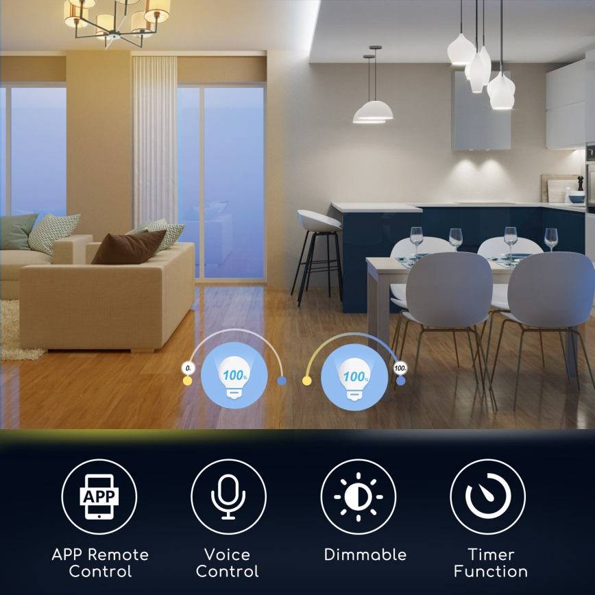 Dimmbare LED-RGBW-Lampe C37 E27/5W/230V 3000-6500K Wi-Fi - Aigostar