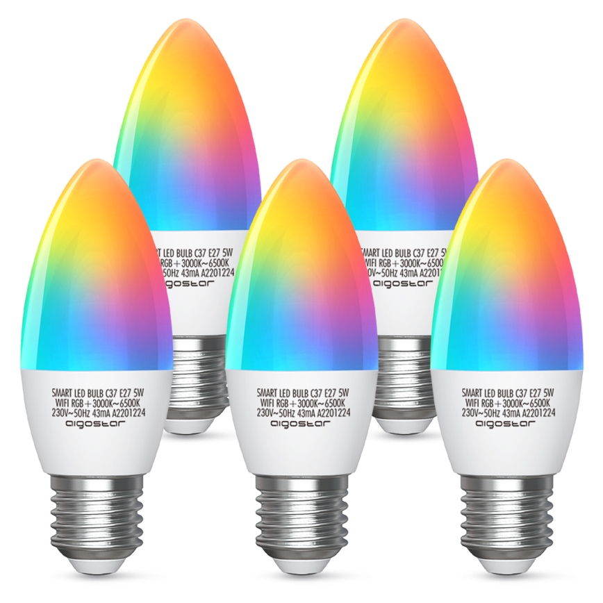 Dimmbare LED-RGBW-Lampe C37 E27/5W/230V 3000-6500K Wi-Fi - Aigostar