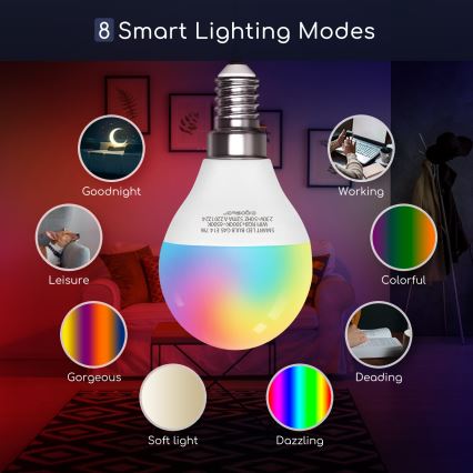Dimmbare LED-RGBW-Lampe G45 E14/7W/230V 3000-6500K Wi-Fi - Aigostar