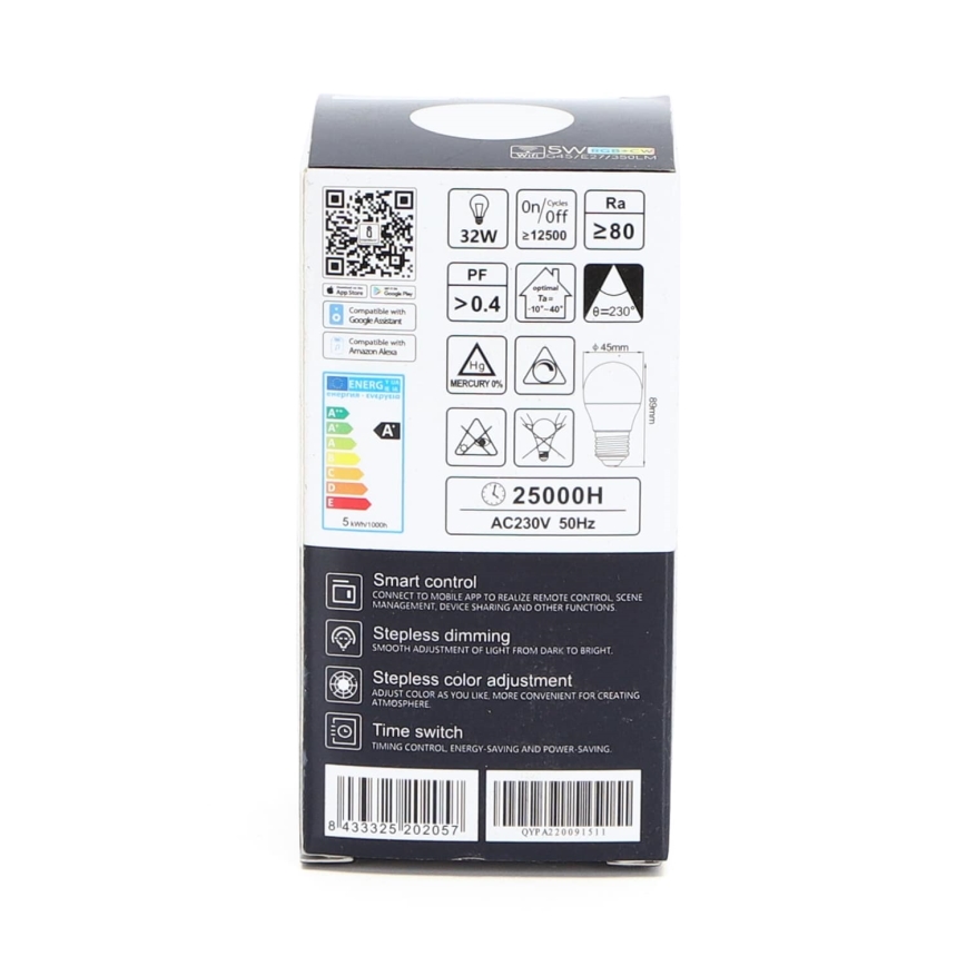 Dimmbare LED-RGBW-Lampe G45 E27/5W/230V 3000-6500K Wi-Fi - Aigostar