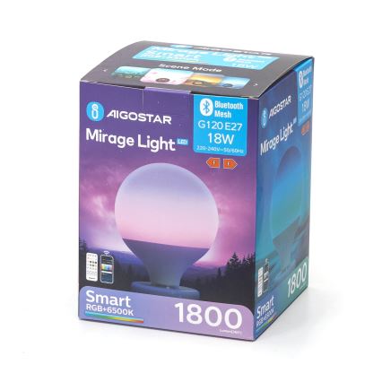 Dimmbare LED-RGBW-Lampe MESH G120 E27/18W/230V 6500K + Fernbedienung - Aigostar