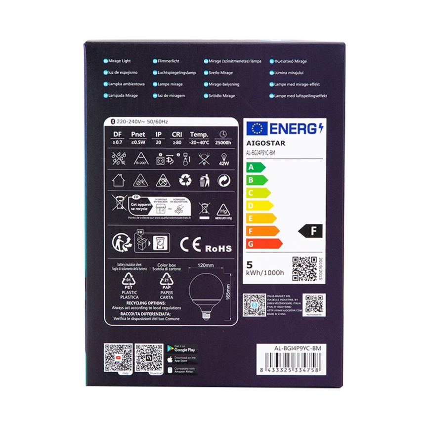 Dimmbare LED-RGBW-Lampe MESH G120 E27/4,9W/230V 2700-6500K + Fernbedienung - Aigostar