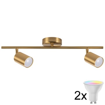 Dimmbare LED RGBW Spotleuchte GOLDIE 2xGU10/4,8W/230V 3000K goldfarben + Fernbedienung