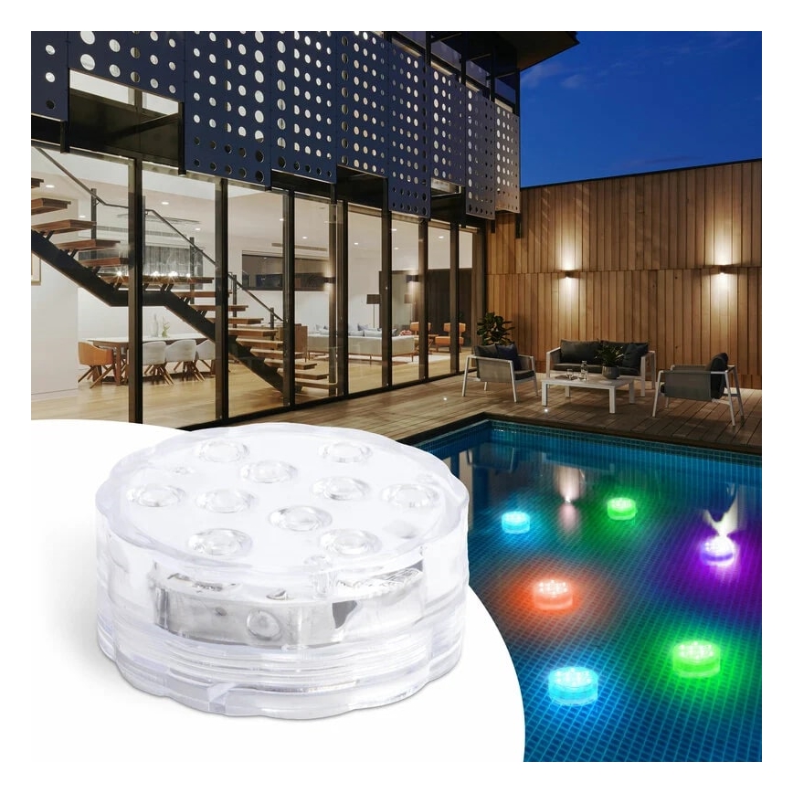 Dimmbare LED-Schwimmbadbeleuchtung LED/3xAAA IP68 + Fernbedienung