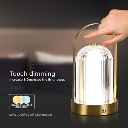 Dimmbare aufladbare LED-Touch-Tischleuchte LED/1W/5V 3000-6000K 1800 mAh golden