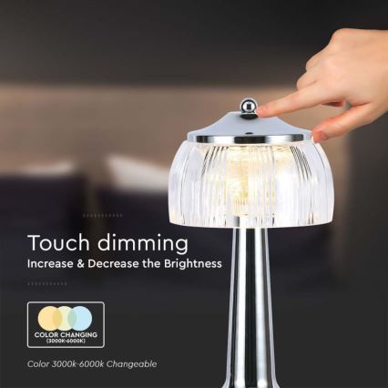 Dimm- und aufladbare LED-Tischleuchte mit Touch-Funktion LED/1W/5V 3000-6000K 1800 mAh glänzendes Chrom