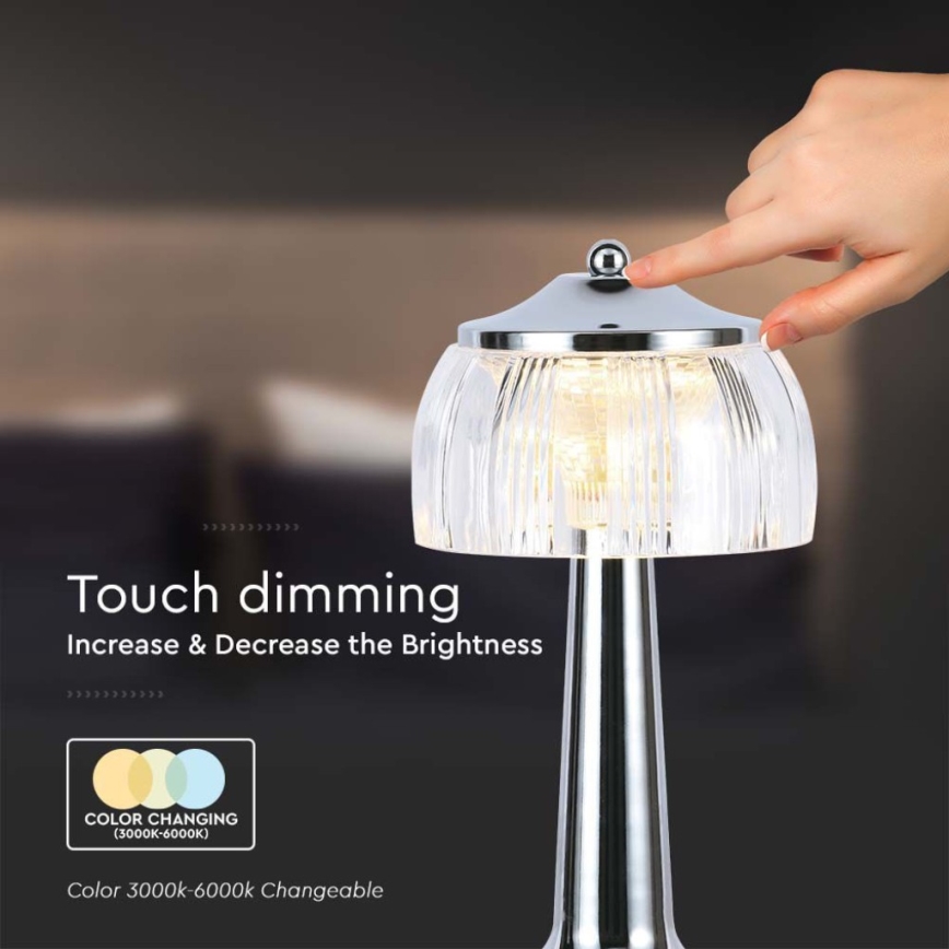 Dimm- und aufladbare LED-Tischleuchte mit Touch-Funktion LED/1W/5V 3000-6000K 1800 mAh glänzendes Chrom