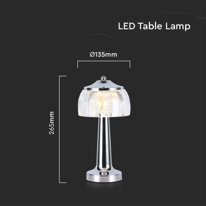 Dimm- und aufladbare LED-Tischleuchte mit Touch-Funktion LED/1W/5V 3000-6000K 1800 mAh glänzendes Chrom