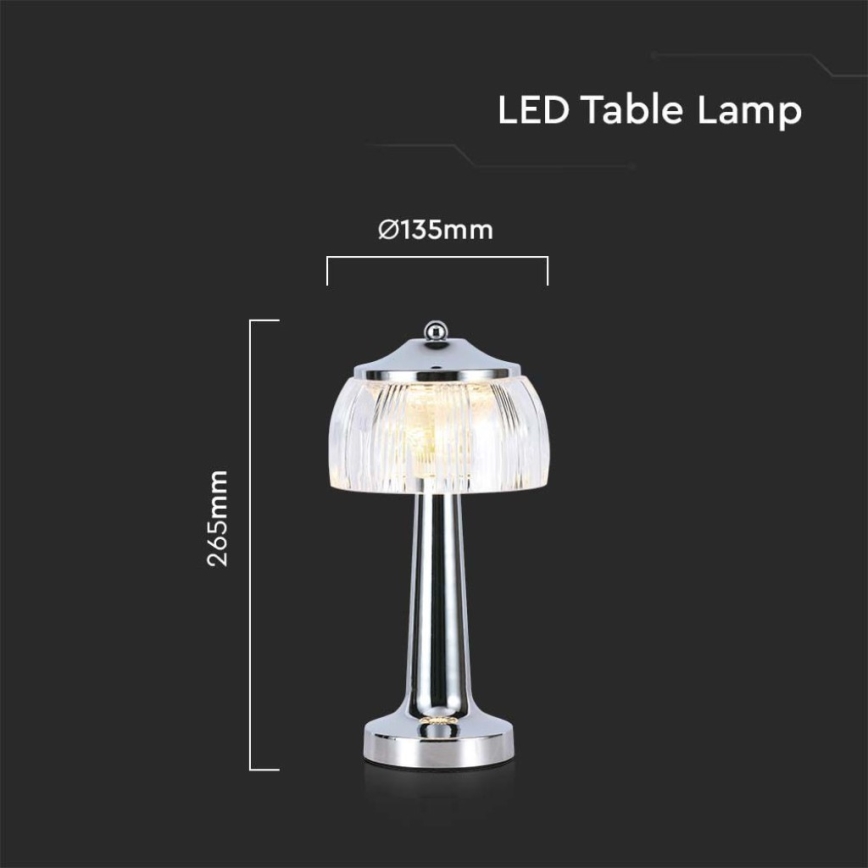 Dimm- und aufladbare LED-Tischleuchte mit Touch-Funktion LED/1W/5V 3000-6000K 1800 mAh glänzendes Chrom