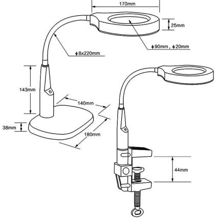 Dimmbare LED-Tischleuchte mit bifokalem Vergrößerungsglas LED/6W/230V 6000-7000K weiß