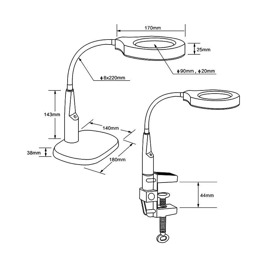 Dimmbare LED-Tischleuchte mit bifokalem Vergrößerungsglas LED/6W/230V 6000-7000K weiß