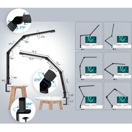 Dimmbare, flexible LED-Tischleuchte mit Touch-Funktion POINTIQ LED/12W/230V 3000/4000/5000/6500K CRI 92 schwarz