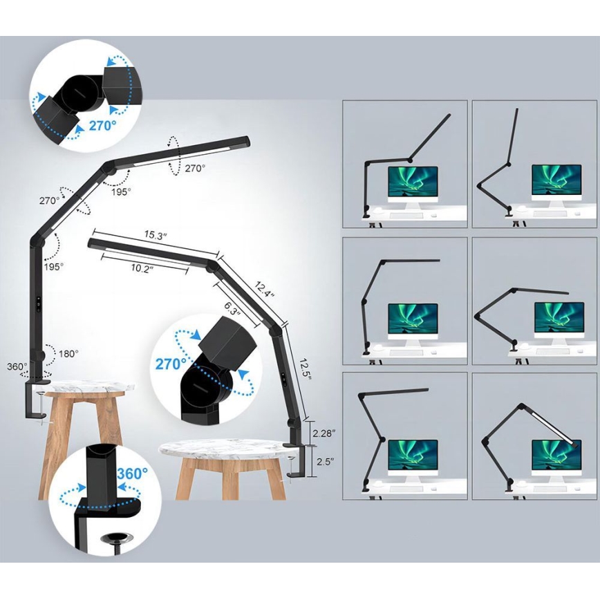 Dimmbare, flexible LED-Tischleuchte mit Touch-Funktion POINTIQ LED/12W/230V 3000/4000/5000/6500K CRI 92 schwarz