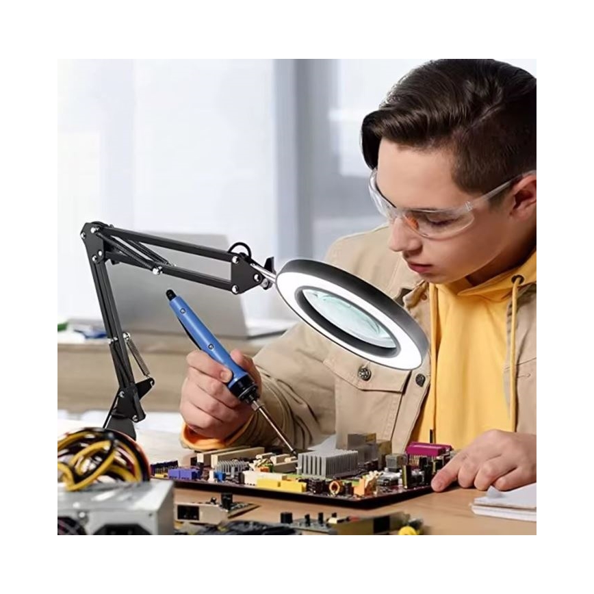 Dimmbare LED-Tischleuchte mit Vergrößerungsglas LED/11W/5V 3000-6000K schwarz