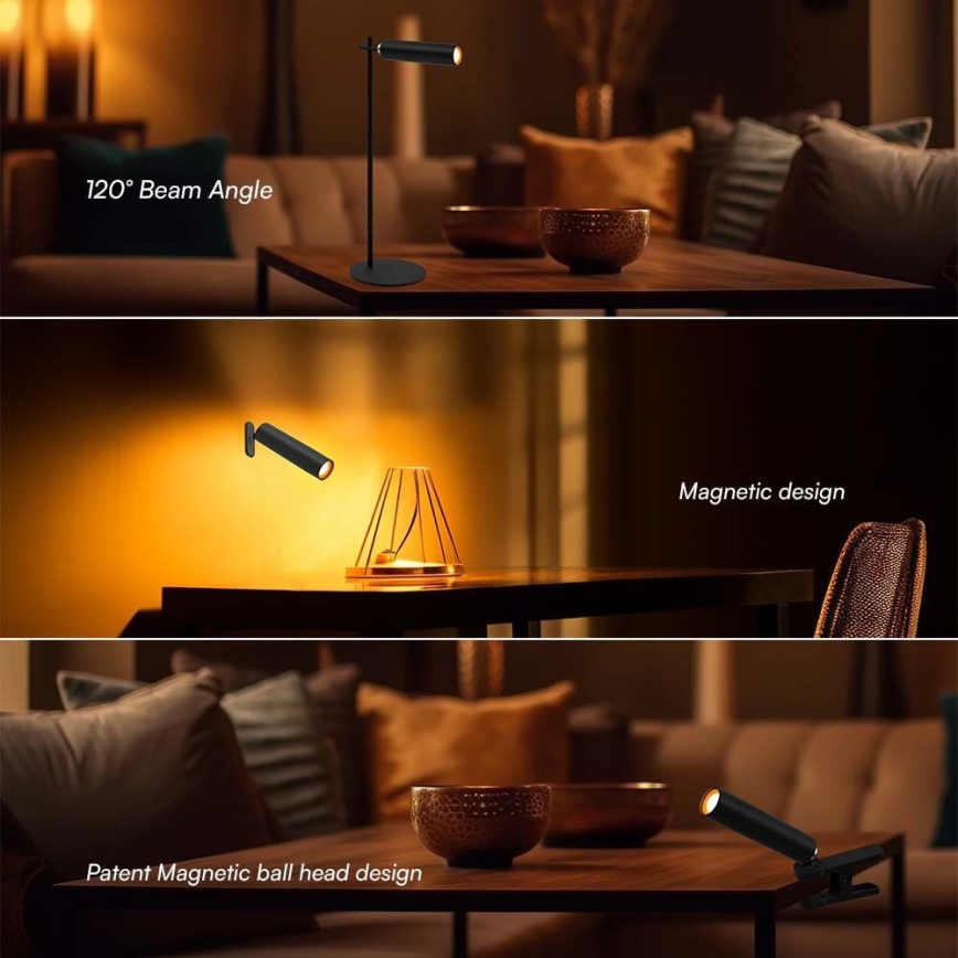 Dimmbare, magnetische & aufladbare LED-Tischlampe LED/3W/5V 4000K 1500 mAh schwarz