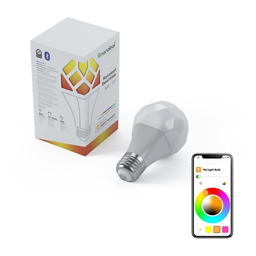 Dimmbare RGB-LED-Glühbirne ESSENTIALS A19 E27/8W/230V 2700-6500K - Nanoleaf