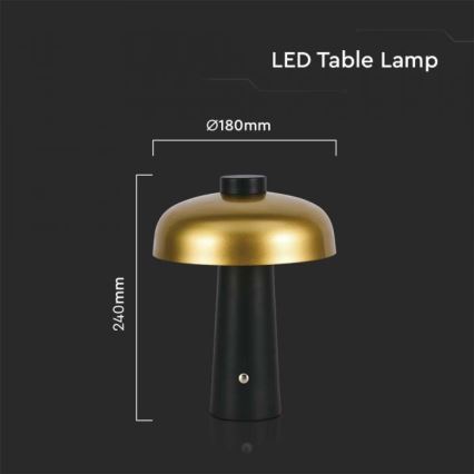 Dimmbare aufladbare LED-Touch-Tischleuchte LED/3W/5V 3000-6000K 1800 mAh schwarz/golden