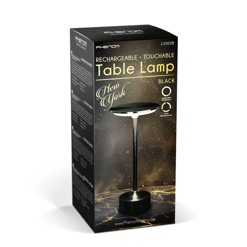 LED-dimmbare wiederaufladbare Tischlampe NEW YORK LED/1,8W/5V 2700K/4000K/6500K 1200 mAh schwarz