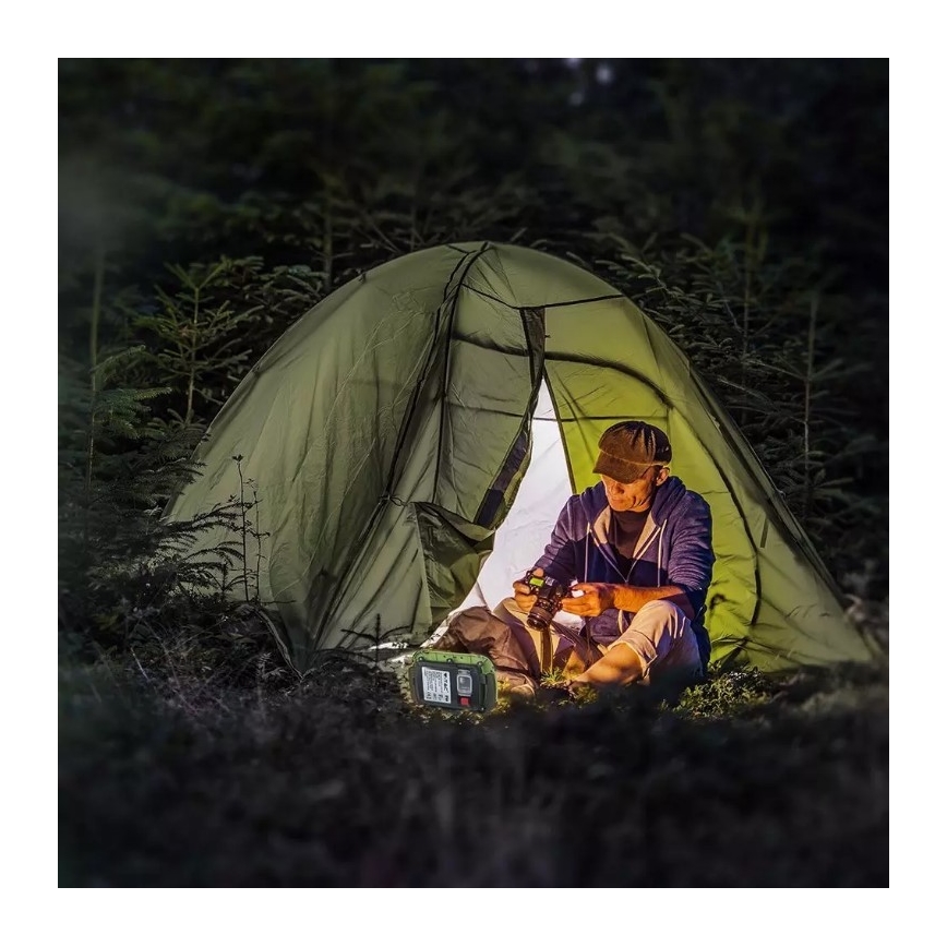 Dimmbarer, aufladbarer LED-Strahler SAMSUNG CHIP + Funktion SOS LED/20W/3,7V/USB IP44 4000K 7200 mAh grün