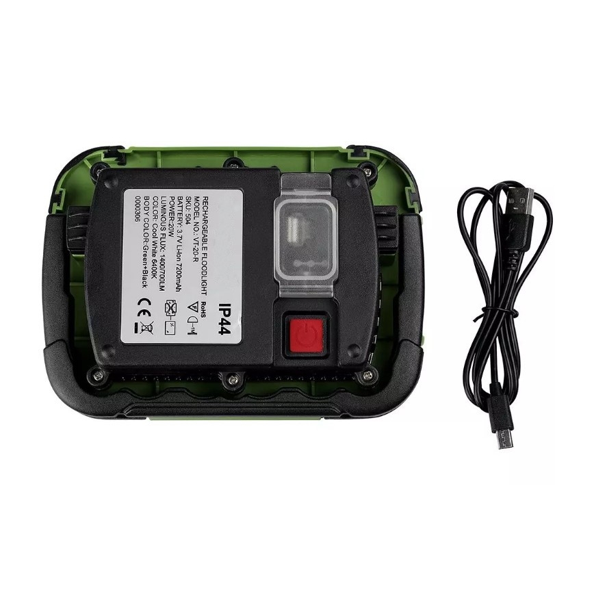 Dimmbarer, aufladbarer LED-Strahler SAMSUNG CHIP + Funktion SOS LED/20W/3,7V/USB IP44 4000K 7200 mAh grün