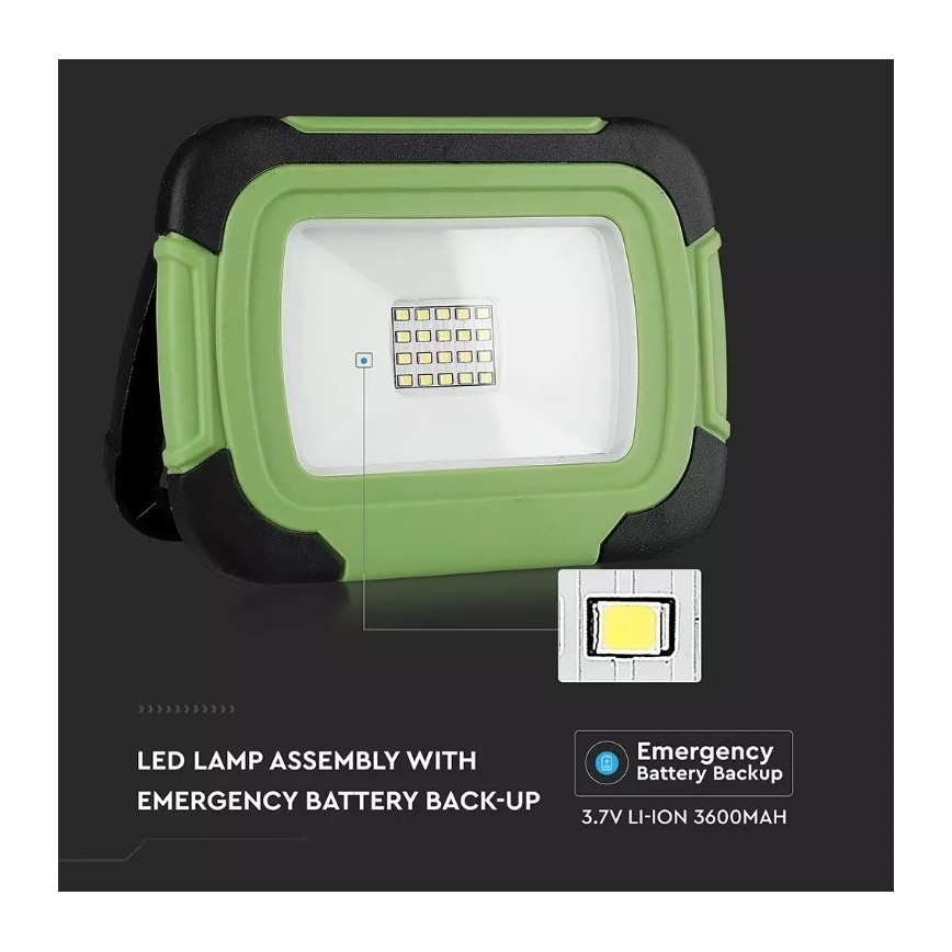 Dimmbarer, aufladbarer LED-Strahler SAMSUNG CHIP + Funktion SOS LED/20W/3,7V/USB IP44 4000K 7200 mAh grün