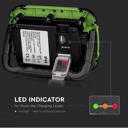 Dimmbarer, aufladbarer LED-Strahler SAMSUNG CHIP + Funktion SOS LED/20W/3,7V/USB IP44 4000K 7200 mAh grün