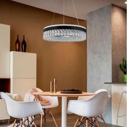 Dimmbarer LED-Kristall-Kronleuchter an Schnur LED/90W/230V 3000-6500K schwarz + Fernbedienung