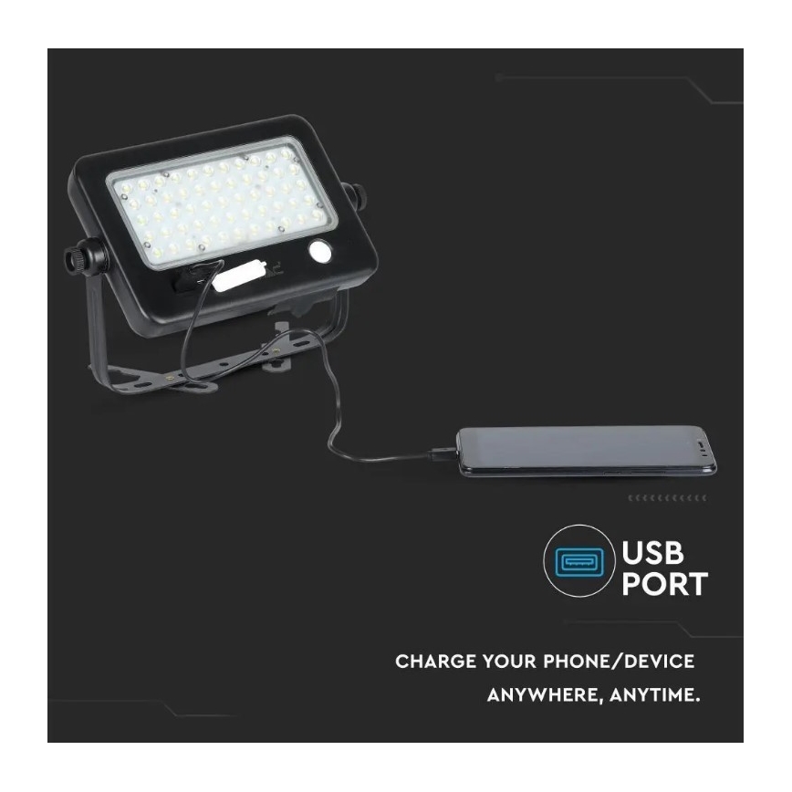 Dimmbarer LED-Solarstrahler mit Sensor LED/10W/3,7V 4000K IP65 7200 mAh + USB-Anschluss