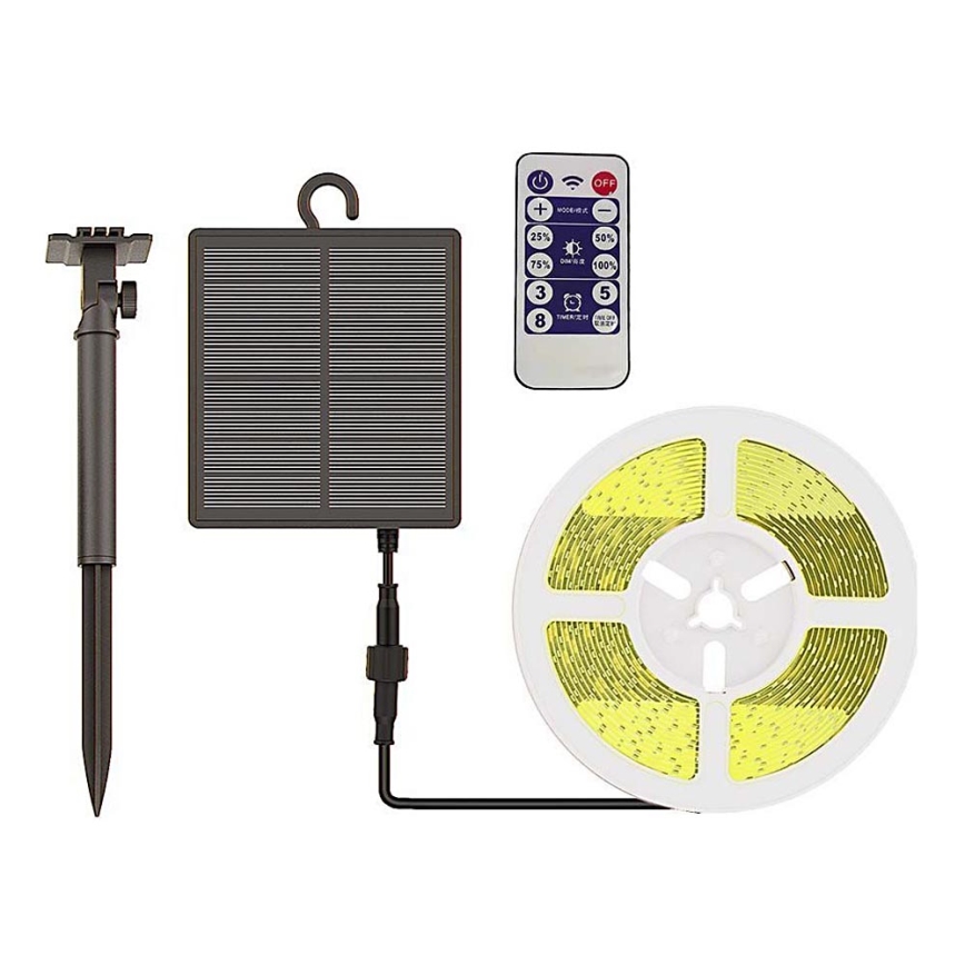 Dimmbarer LED-Solarstreifen LED/1,2W/3,7V 3000K IP67 1500 mAh 5m + Fernbedienung