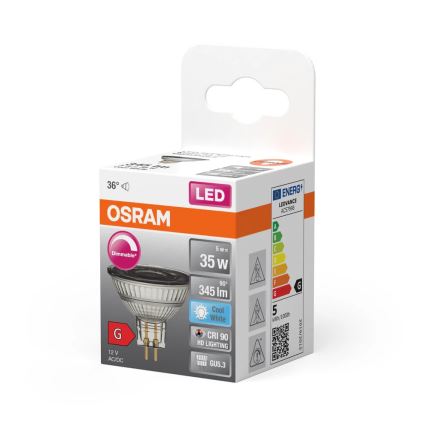 Dimmbares LED-Leuchtmittel MR16 GU5,3/5W/12V 4000K 36° CRI 90 - Osram