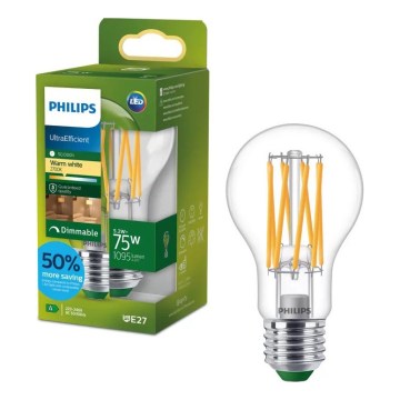 Dimmbares LED-Leuchtmittel ULTRAEFFIZIENT VINTAGE Philips A60 E27/5,2W/230V 2700K