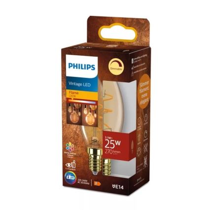 Dimmbar LED-Vintage-Glühlampe Philips B35 E14/3,1W/230V 2200K CRI 90