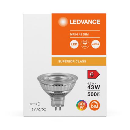 Dimmbare LED-Reflektorlampe MR16 GU5,3/6,6W/12V 4000K 36° CRI 97 - Ledvance