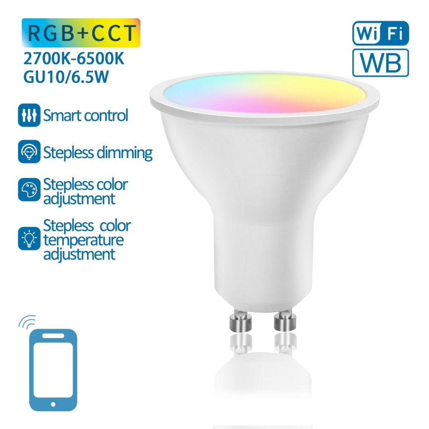 Dimmbares LED-RGBW-Leuchtmittel GU10/6,5W/230V 2700-6500K Wi-Fi - Aigostar