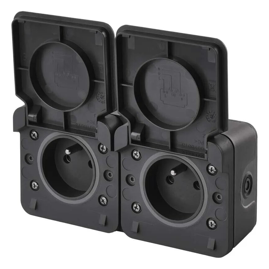 Doppelsteckdose für feuchte Umgebungen IP55