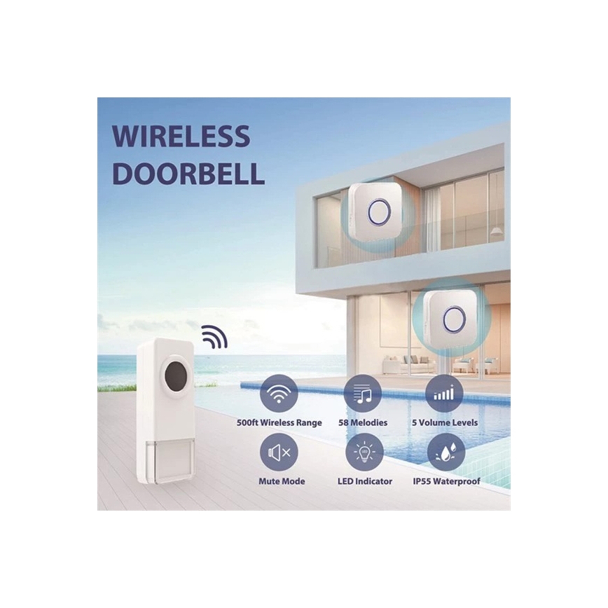 Drahtlose Türklingel 3xAAA IP55 Schwarz