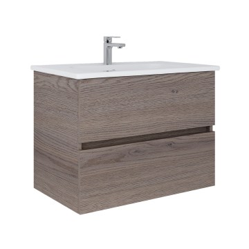 Dřevojas - Badezimmerschrank mit Waschbecken BANO 78x47 cm Dunkleiche/Weiß